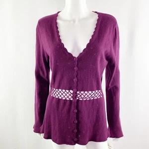 Cousin Johnny Sweater Purple Cashmere Button Down Eyelet Cardigan Size XL New - Picture 1 of 9