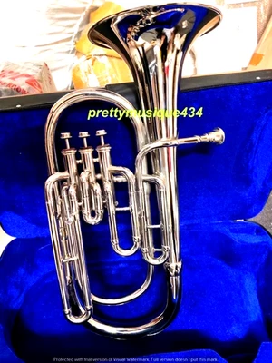 BARITONE MADE OF PURE BRASS METAL IN CHROME+ CUSHION BOX +MOUTHPIECE + FREE SHIP - Image 1 of 4