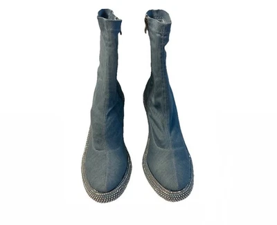 Botas de tacón Azalea Wang para mujer Mae Denim BOTÍN DE AGUJA adornadas talla 9 de colección Foto 1 de 4
