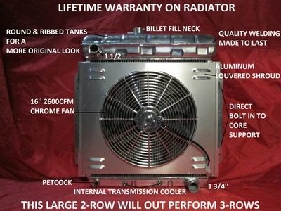 Aluminum Radiator w/Shroud & Fan 1953-1956 Ford Pickup Truck F-100 Chevy Motor Foto 1 de 3