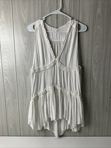 Damen Small Free People Elfenbein Boho Rüschen Tunika Ärmellos V-Ausschnitt Kleid - Bild 1 von 11