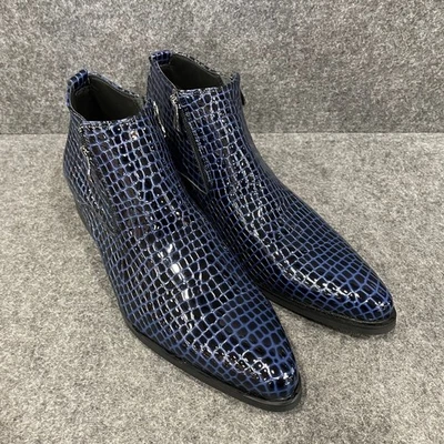 Botas de cuero SANTIMON STM0009 con patrón de cocodrilo para hombre talla US 11 azules Foto 1 de 4