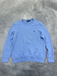 Polo Ralph Lauren Size L Blue Pima Cotton Sweater  - Picture 1 of 5