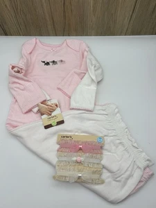 Neu aus altem Lagerbestand Carter’s Schlafkleid Baby Mädchen 0-3M Elefanten Rose rosa weiß Streifen Stirnband - Bild 1 von 4