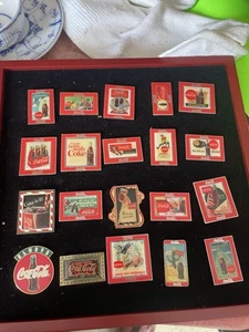 Coca Cola Pin Set By Willabee & Ward In Nice Wooden Display Case 40 piece - Picture 1 of 20