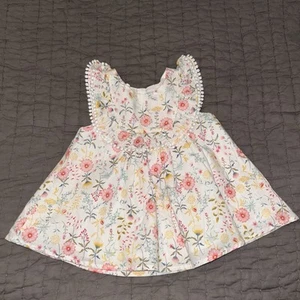 New Tommy Bahama Floral Dress 6-9 6 9 Months White Pink Tassel Trim Cottagecore - Picture 1 of 4