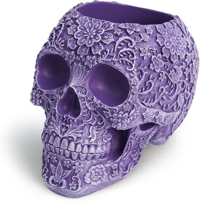 Organizador maceta calaveras | Resina gótica cráneo jarrón soporte pluma caramelo regalo Foto 1 de 4