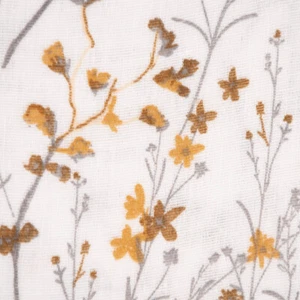 Double Gauze glatt Millefleurs Blumen Gräser weiß ocker grün 1,40m - Bild 1 von 8