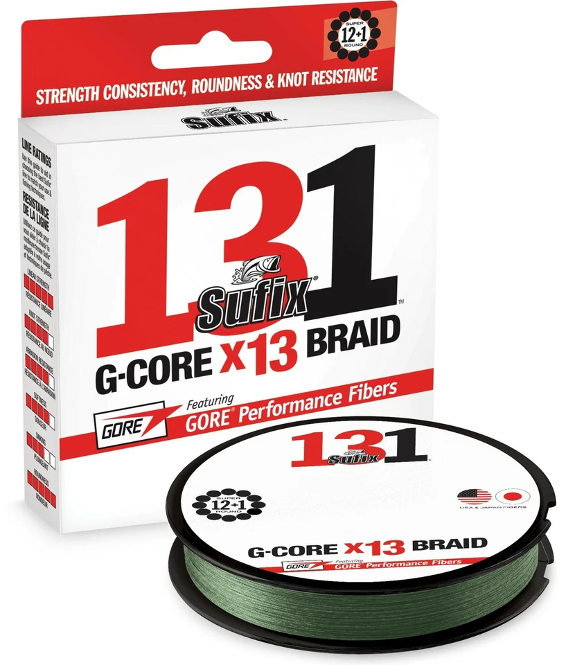 Sufix 631 #131 G Core x13 línea trenzada Lo Vis verde nuevo en paquete 150 yardas Pick lb prueba Foto 1 de 4