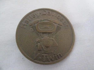 Vintage Harley Davidson V Twin 1200 Shovelhead Belt Buckle Round Brass - Picture 1 of 2