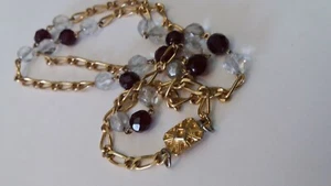 Collana metallo dorato vetro sfaccettato trasparente e tono granato fermaglio - Foto 1 di 10