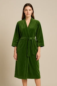 Batas Kimono Terciopelo Verde, Kimono Invierno Chaqueta Bata Vintage Vestido, Batas - Imagen 1 de 15