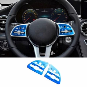 Fit For Benz C-Class 2019-2021 Blue Aluminum Steering Wheel Switch Cover Trim 2X - Picture 1 of 7