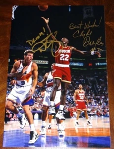 HOUSTON ROCKETS LEGEND CLYDE DREXLER DUAL SIGNED 12X18 PHOTO DAN MAJERLE!!! - Picture 1 of 1