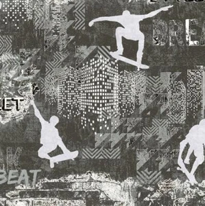 Patineta de papel tapiz Erismann Skater pasta vinilo adolescente gris blanca - Imagen 1 de 2