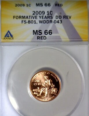 2009 ERROR ANACS MS66 WDDR #043 Lincoln Cent Coin Doubled Die Cherry Pck FS #801 - Image 1 of 4