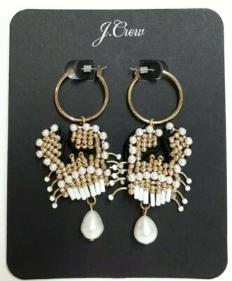 Pendientes colgantes J.Crew Cangrejo Perla Blanco Beige Multi Cuero Latón AP429 Nuevos Foto 1 de 4