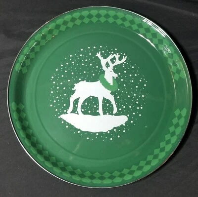 Golden Rabbit Serving Tray Enamelware White & Green Elk/Deer Christmas 15 3/4" - Image 1 of 4