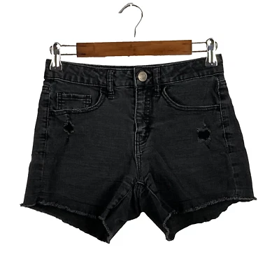 SO womens high rise cut off Shortie shorts size 5 stretch black distressed - Image 1 of 4