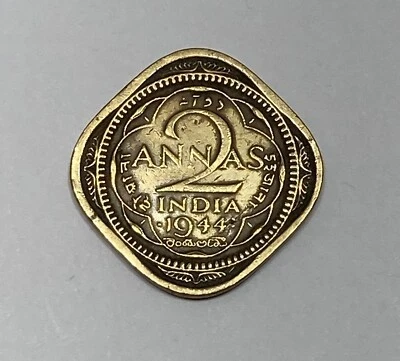 1944 British India 2 Annas Nickel Brass Small "4" - Image 1 of 2