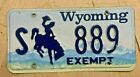 WYOMING EXEMPT BUCKING BRONCO STATE GOVT  LOW NUMBER LICENSE PLATE " S 889 " WY