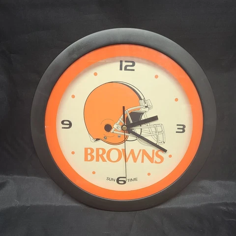 Cleveland Browns Wall Clock, Sun Time, 11.5 inch, TESTED, NFL, Man Cave, Bar Cover