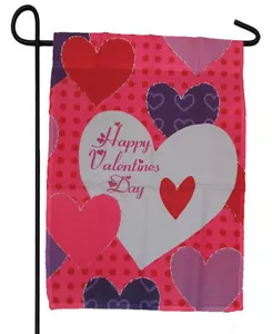 HAPPY VALENTINE'S DAY BIG HEARTS LOVE GARDEN BANNER/FLAG 12"X18" SLEEVED POLY - Picture 1 of 1