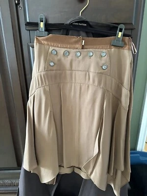 Saia Louis Vuitton uniforme linha A clássica comprimento do joelho marrom seda tamanho UE 36 - Imagem 1 de 4