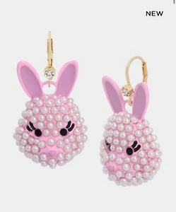 SHIPS TODAY EASTER Betsey Johnson SOMEBUNNYS BABY BUNNY LEVER BACK EARRINGS PINK - Picture 1 of 10