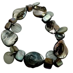 Boho Iridescent Abalone Shell Bracelet Handmade Beaded Stretch - Picture 1 of 4