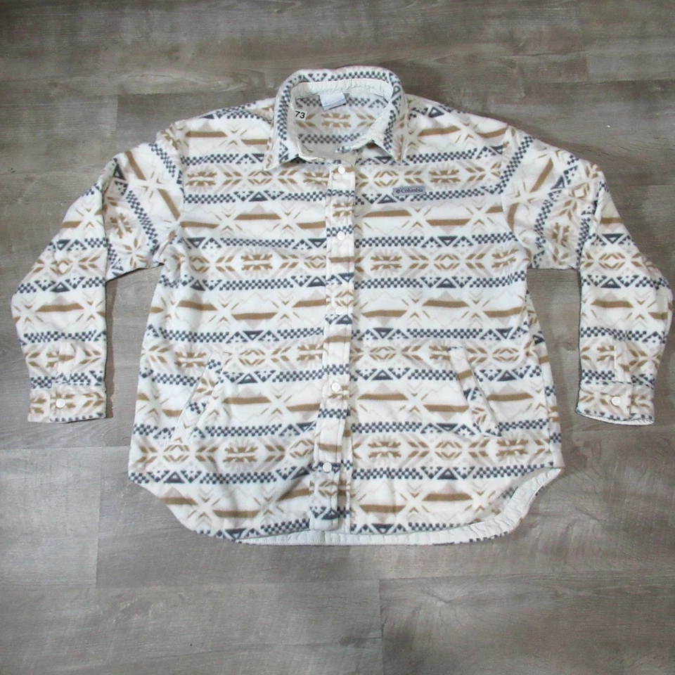 Columbia Men’s Fleece Shirt Jacket XL Ivory Patterned Outdoors Aztec Button up - Image 1 of 4