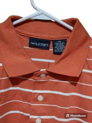 Puritan Polo Shirt Striped Mens Large L Orange - Image 1 of 4