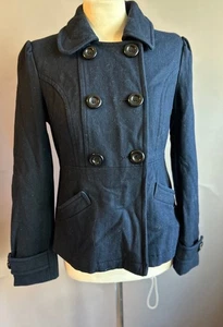 Tulle Double Breasted Navy Coat Wool Blend - Size S - Picture 1 of 4