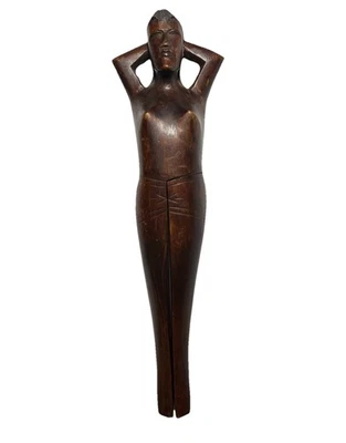 Vintage Wooden Nutcracker Hand Carved Woman Nude Figurine 1950's 13” Risqué - Image 1 of 4