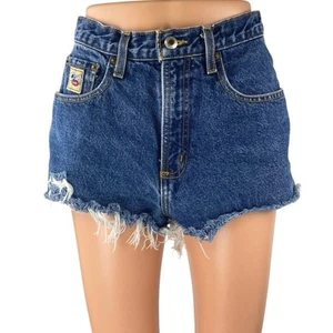 Cruel Girl Blue Slim Fit High Waist Frayed Raw Hem Cut Off Denim Jeans Shorts 7 - Picture 1 of 5