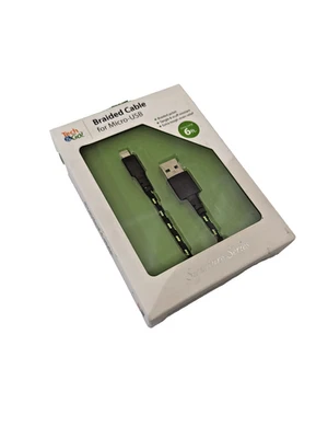 Tech & Go Braided Micro-USB Cable 6 Ft Green Stripe Durable Fast Charging, New - Image 1 of 2