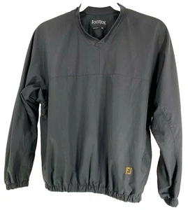 FootJoy Long Sleeve V Neck Golf Windbreaker Sweater Pullover Black Gold Logos M - Picture 1 of 6