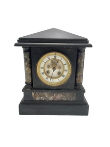 Antike viktorianische mechanische Marmor-Manteluhr schwarz analog (reparaturbedürftig) - Bild 1 von 8