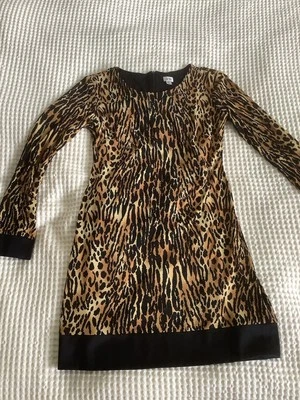 CACHE-Vintage 80's Black Leopard Animal Print Long Sleeve Mini/Tunic-Shift Dress - Image 1 of 4
