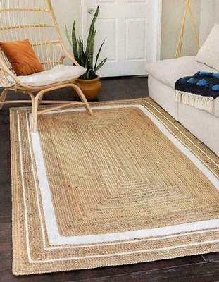 Handmade Natural Jute Runner Rug Eco-Friendly Rectangle Carpet for Modern Floor - Image 1 of 3