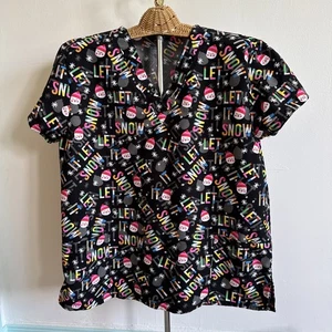 Cassandra O Women's XL LET IT SNOW Scrub Top Snowman EUC - Picture 1 of 9
