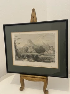 Antique Chinese Engraving Seven Star Mountains 19th Century Hand Coloured Framed - Picture 1 of 8