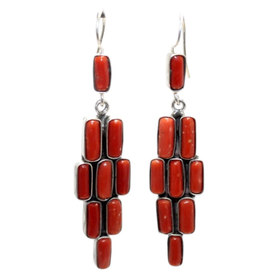 Earrings 925 Sterling Silver Natural Coral Gem Stone Handmade Women Gift G445 - Изображение 1 из 4