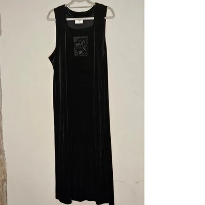 Black Velvet Maxi Dress M Studio Ease Y2K Dark Academia Goth  Romantic - Image 1 of 4