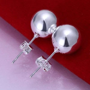 New Fashion women lady hot cute silver Plated 8MM Solid beads stud Earring E73 - Picture 1 of 2