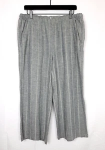 Eileen Fisher Medium Organic Hemp Linen Barrel Wide Leg Ankle Pants Gray Stripe - Picture 1 of 7