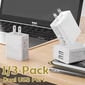 USB Charger Wall Plug Charger Dual Block Adapter Cube For iPhone iPad Samsung LG - Picture 1 of 12