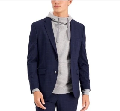 Hugo Boss Mens Modern Fit Plaid Wool Suit Jacket Dark Blue Size 38R NWT - Image 1 of 2