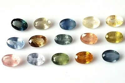 Multi Color Ceylon Sapphire 6X4 mm Oval Faceted Natural Unheated Stone 15 Piece - Image 1 of 4