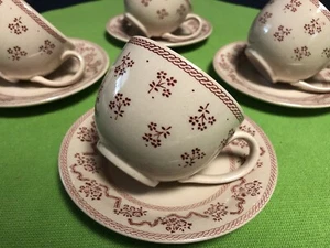 Johnson Brothers Laura Ashley Petite Fleur Cups and Saucers Set of 4 Burgandy - Picture 1 of 13